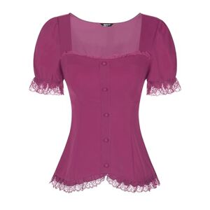 Allegra K Victorian Shirt for Women's Sweetheart Neck Puff Short Sleeve Lace Up Gothic Blouse Purple S