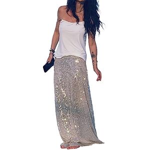 Achlibe Women Sequin Pencil Skirt Plus Size Glitter Low Waist Bodycon A-Line Long Skirt Elegant Formal Party Long Skirt (A-a-Silver, XL)