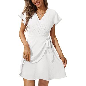 Aokosor Summer Dresses for Women V Neck Dress Ladies Mini Ruffle Sleeve Dress Elegant White Size 22-24