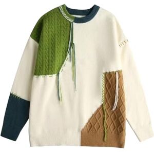 Anulely Casual Colour Block Jumper, Soft Pullover, Durable and Bouncy Knitted Jumper, Gift for Women, Wife, Mother and Daughter, Green, S