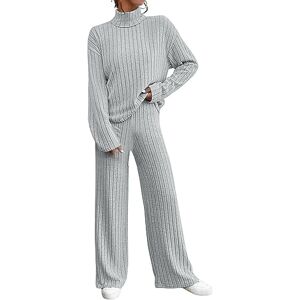 Serria Women's Tracksuits Set Knitted Loungewear Sets Ribbed Co Ord Sets Two Piece Outfit Wide Leg Lounge Suits Comfy Leisure Wear Tracksuit Womens Full Set Casual Track Suits Ladies Pyjamas