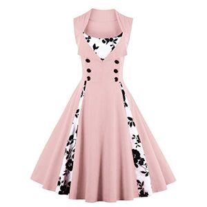 1950s Dresses for Women UK Vintage Rockabilly Retro 1940s 50s Style Sleeveless Spliced Floral/Polka Dots A Line Swing Midi Skater Dress Cocktail Party Evening Prom Gown Plus Size A#Pink 5XL