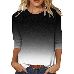 Women'S Blouses & Shirts Womens Casual Fashion Gradient Printing O Neck Three Quarter Sleeve Tops T Shirt Blouse Women Cotton Tops Long Sleeve Black