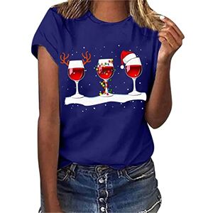 Blue Jean Shirts Women Cocila Women Vintage Floral Printed Crew Neck T Shirt Women Christmas Wine Glass Snowflakes Printing O Neck Short Sleeves Loose T Shirt Blouse Tops Blank Women