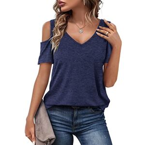 Florboom T Shirt for Women Summer Off Shoulder Tshirt Going Out V Neck Blouse, Navy Blue 22 24