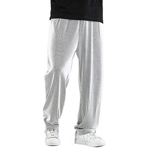 ABNMJKI Casual Pants Summer Loose Ice Silk Pants Drape Long Pants Fat Casual Sports Pants Wide Leg Straight Pants (Color : Grau, Size : 4XL 80-90KG)