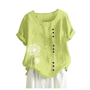 Generic Crewneck Tops for Women UK Short Sleeve Floral Print Button Shirts Ladies Summer Casual Loose Fit Tunics Dressy Going Out Blouse Yellow
