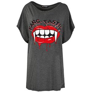 Be Jealous Women Halloween FangTastic Bleeding Lip Tshirt Fang-Tastic Bleeding Lips Charcoal M/L (UK 12/14)