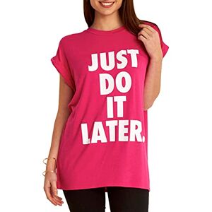 Be Jealous Fashion Star Womens Baggy Loose Turn Up Cap Sleeve SummerCasual Basic T-Shirt Top Slogan Print Cerise Plus Size (UK 20/22)