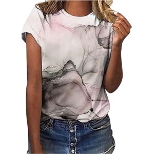 Clodeeu Ladies Round Neck T-Shirt Summer Short Sleeve Blouse Print Casual Going Out Tees Baggy Classic Tops Pink