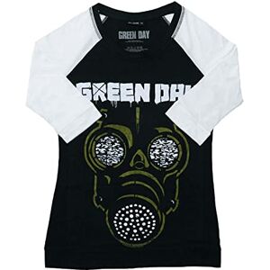 Green Day T Shirt Green Mask Band Logo Official Black Raglan 3/4 Sleeve Womens L