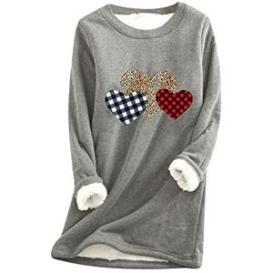 YMING Women's Round Neck Tops Heart Print Long Sleeve Sweater Lamb Cashmere Top Grey L