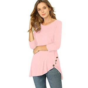 Allegra K Women's 3/4 Sleeve Round Neck Button Decor Casual Stretchy Tunic Tops Light Pink XL