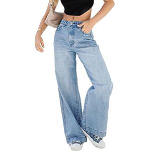 SANSIWU Womens Y2K Baggy High Waist Straight Wide Leg Ripped Jeans ButterflySolid Color Wide Leg Casual Streetwear Denim Pants (C-Dark Blue, Large)