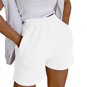 Geagodelia Womens Jersey Shorts with Pockets Elasticated High Waisted Sweat Shorts Soft Ladies Gym Running Shorts Loose Casual Summer Going Out Lounge Shorts (White, XL)