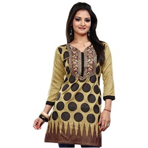 Unifiedclothes Women Fashion Casual Indian Short Kurti Tunic Kurta Top Shirt Dress ECCO03 (UK 10 Bust Size 34" Dress Size 38" Small) Golden