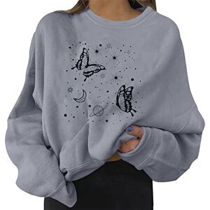 Men'S Black Fleece HZMM Women's Ladies Classic Crew Neck Sweatshirt Womens Daily Print Sweatshirt Butterfly Printed O Neck Pullover Tunic Tops Women's Long Sleeve Top Plain Jumper Grey