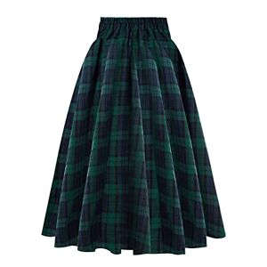 Swim Skirts For Women Skang Knee Length Skirts for Women UK Women Fashion Casual Plaid SkirtWith Pockets Vintage High Waist Pleated Skirt Long Skirts A Line Green