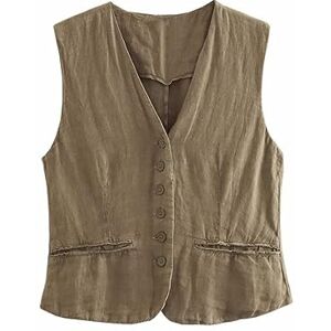 COSKTIARL Women's Waistcoat Vest - Summer Women Cotton Linen Waistcoat Sleeveless Female Crop Outerwear Office Lady Versatile Tops Waistcoat Fashion Temperament Vest,Style A,L