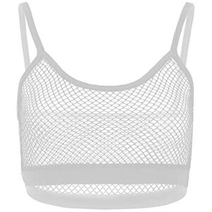 iiniim Womens See Through Sleeveless Sheer Mesh Fishnet Hollow Out Camisole Bra Vest Crop Top White Small