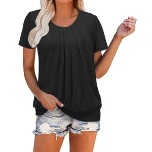 Summer Ladies Tops Clearance Summer T Shirts for Women UK Oversized Dressy Ladies Tops Casual Short Sleeve Round Neck Blouses Solid Color Pleated T-Shirts Banded Hem Floaty Loose Sweatshirt