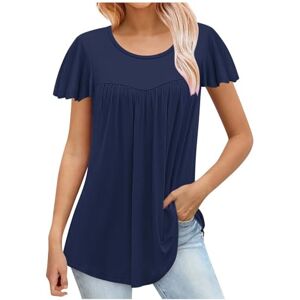 Rlehjn Tunic Tops for Women UK Sale Clearance, Ladies Blouses Solid Color Short Sleeve T Shirts Summer Crew Neck Tee Shirts Casual Loose Tshirts Dressy Pleated Tops S-5XL