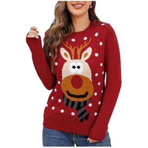 SANSIWU Women Christmas Sweater Funny Novelty Pattern Pullover Long Sleeve Warm Crewneck Chunky Ugly Xmas Sweater (W-Red, L)