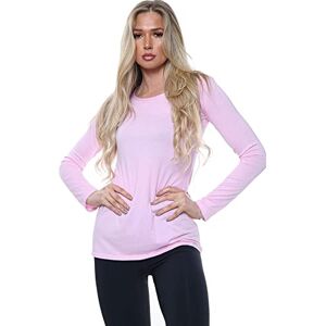 Nathnic&#174; Women Ladies Long Sleeve Round Neck Plain Top Stretchy Casual Summer T-Shirts Basic Slim fit Tee Tops (Baby Pink, 8-10)