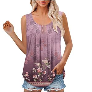 Summer Tops For Women Uk 0515a1990 Summer Tops for Women UK Sales Loose Tank Tops Red Tees Summer Shirts UK Vest Tops Women Long Crewneck Sleeveless Tops Vintage Floral Print Swing Pleated Elegant T-Shirt Casual Tops Clearance