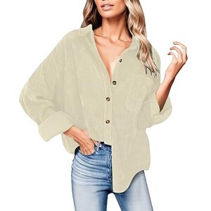 Generic Womens Corduroy Button Down Shirt Oversized Blouses Tops Long Sleeve Casual Warm Jacket with Pockets Vintage Casual Fit Classic Shirt Formal Comfy Daily Blouse Classic Lightweight Beige