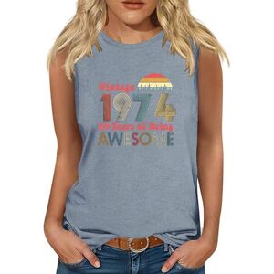 Cotton Tops For Women Loose Fit Boho Vest Tops for Women Fashion 1974 Vintage Graphic Printed T-Shirt Gym Vests Loose Casual Crewneck Sleeveless Summer Tank Tops Retro Funny Tees Women 50th Birthday Gifts