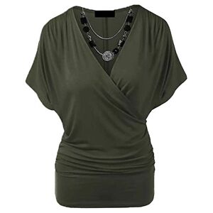 Candid Styles Womens Ladies Wrap Over Crossover V Neck Necklace Loose Tunic Batwing Top 8-22, S/M 8-10, Khaki
