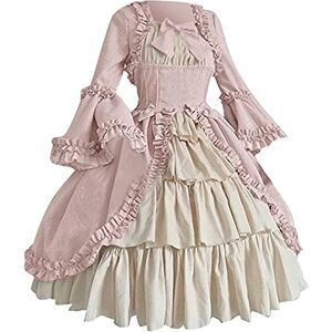 Women Dresses for Special Occasions Clearance Party Elegant Ladies Vintage Gothic Court Square Collar Patchwork Bow Long Sleeve Dress UK Size Holiday Clothing Pink