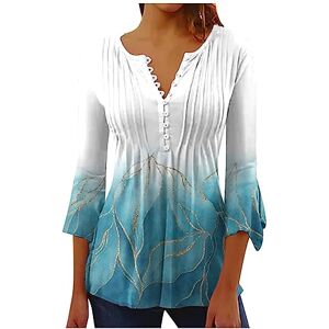 Warehouse Clearance Bargains Sale Uk Womens Clothes Sale Clearance Black Friday & Cyber Monday Deals AMZ Clearance UK 2024 Fall Women Tunic Tops UK 3/4 Sleeve Button Down V Neck Pleated Blouse Elegant Floral Printed Tee Shirt Oversized Flowy Hide Belly Tu