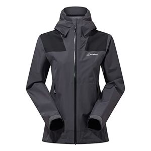 Berghaus Women's Paclite Dynax Gore-Tex Waterproof Shell Jacket, Lightweight Coat, Grey Pinstripe/Jet Black, 12