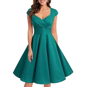 Bbonlinedress Women's 50s 60s A Line Rockabilly Dress Cap Sleeve Vintage Swing Party Dress Turquoise XL