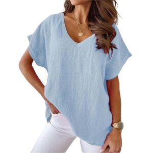 XYMJT T Shirts For Women S-5xl Size Cotton T Shirt Khaki Short Sleeve Tops For Women Summer Solid Color Loose V-neck Shirts White-blue-4xl