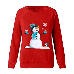 Femereina Women Christmas Sweatshirts Crewneck Funny Reindeer Print Jumpers Casual Autumn Winter Xmas PulloverTop (Red Snowman, L)