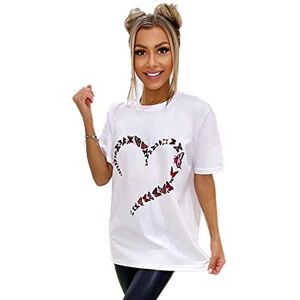 Candid Styles Ladies Jadore Paris Butterfly Heart Printed Oversized Womens Short Sleeve T Shirt Top 8-16, M/L 12-14, Butterfly Heart Print White