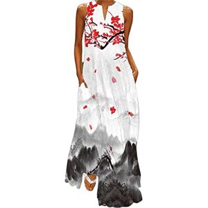 Valentine S Day Gift For Him Midi Dresses for Women UK Women Summer Casual Sleeveless Print V Neck Maxi Loose Dress Boho Beach Long Sundress with Pockets Evening Dresses for Women UK Sales