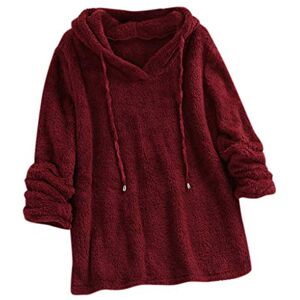 Teddy Bear Hoodie Women,KaloryWee Oversized Sweatshirt Warm Fluffy Winter Top Cosy Hoodie Hooded Drawstring Pullover Plus Size Fleece Hoodie Jumper Wine