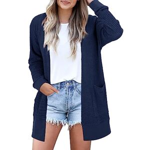 STYLEWORD Cardigans for Women UK Ladies Long Cardigan Summer Lightweight Open Front Sweater Knit Outfits with Pockets(Navy,XX-Large)
