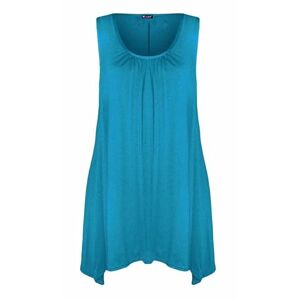 Zarviczonia Women Ladies Hanky Hem Sleeveless Flared Jersey Long Tunic Flared Swing Vest Top Turquoise