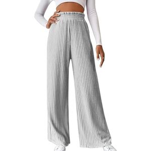 SHEKINI Women's Pyjama Bottoms Elasticated Waist Trousers Wide Leg Ribbed Knit Lounge Pants Sleep Casual Pajama