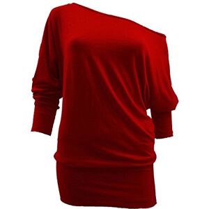 REAL LIFE FASHION LTD Ladies Women Off Shoulder Batwing Long Sleeve Baggy T-Shirt TOP Red