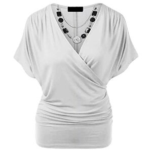 Candid Styles Womens Ladies Wrap Over Crossover V Neck Necklace Loose Tunic Batwing Top 8-22, S/M 8-10, White