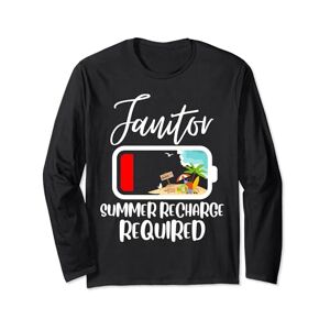 Janitor Summer Recharge Required Last day School Funny Long Sleeve T-Shirt