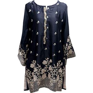 SUFIA FASHIONS Indian Kurti for Women Pakistani Kurti Kurta Kameez Fancy Embroidered Party Black Silk Tunic Tops Ethnic Dress Lace Long Kurtas SF52 (UK 14)