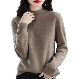 Wiwidang Cashmere Sweaters for Women, 100% Cashmere Long Sleeve Crew Neck Soft Warm Pullover Knit Jumpers (UK, Alpha, L, Regular, Regular, Camel)