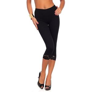 EFTINAN Womens Cropped 3/4 Length Leggings Lace Trim Edge Ladies Viscose Yoga Gym Jogging Capri Pants Stretchy Elasticated Shorts Plus Size UK 8-26 (UK, Numeric, 22, Regular, Regular, Black)